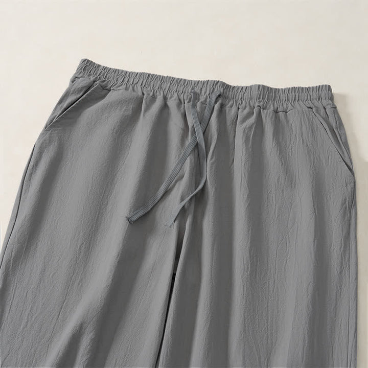 Buddha Stones Lässige, einfarbige lange Herrenhose mit Kordelzug und geradem Bein sowie Tasche für den Herbst. - image 19