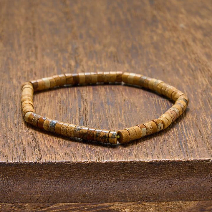 Buddha Stones Lapislazuli Truth Straight Cut Flat Bead Bracelet - Bilderjaspis (Handgelenkumfang: 15–16 cm) - image 10