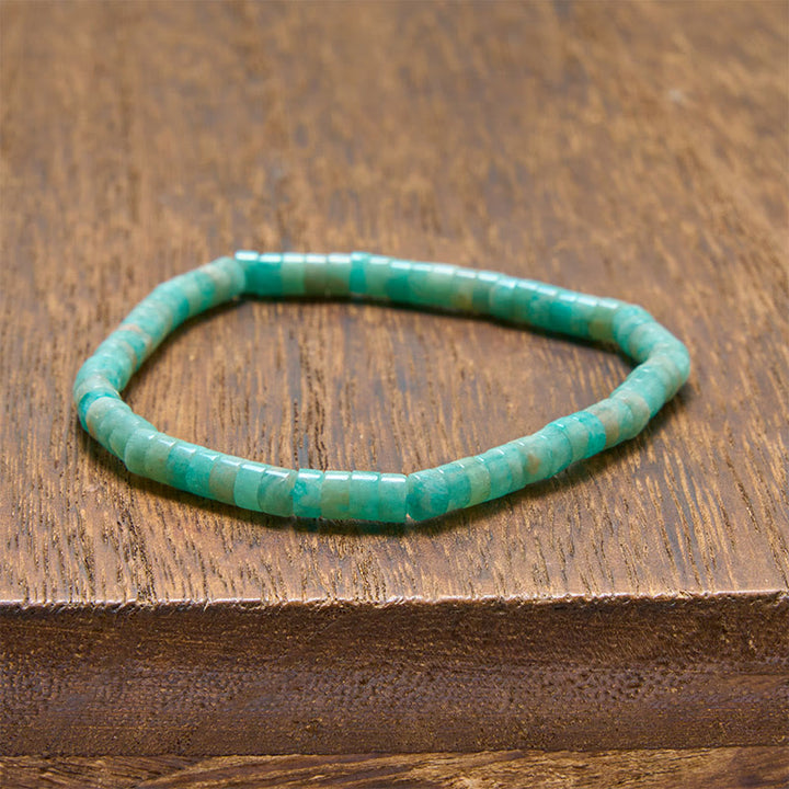 Buddha Stones Lapislazuli Truth Straight Cut Flat Bead Bracelet - Amazonit (Handgelenkumfang: 15–16 cm) - image 7