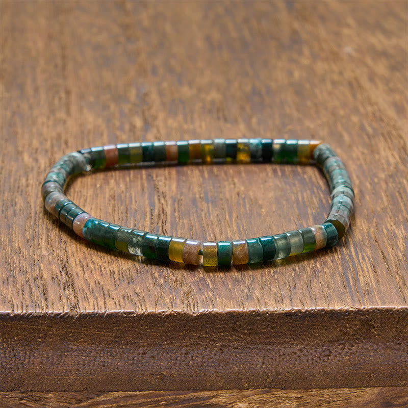 Buddha Stones Lapislazuli Truth Straight Cut Flat Bead Bracelet - Moosachat (Handgelenkumfang: 15–16 cm) - image 4