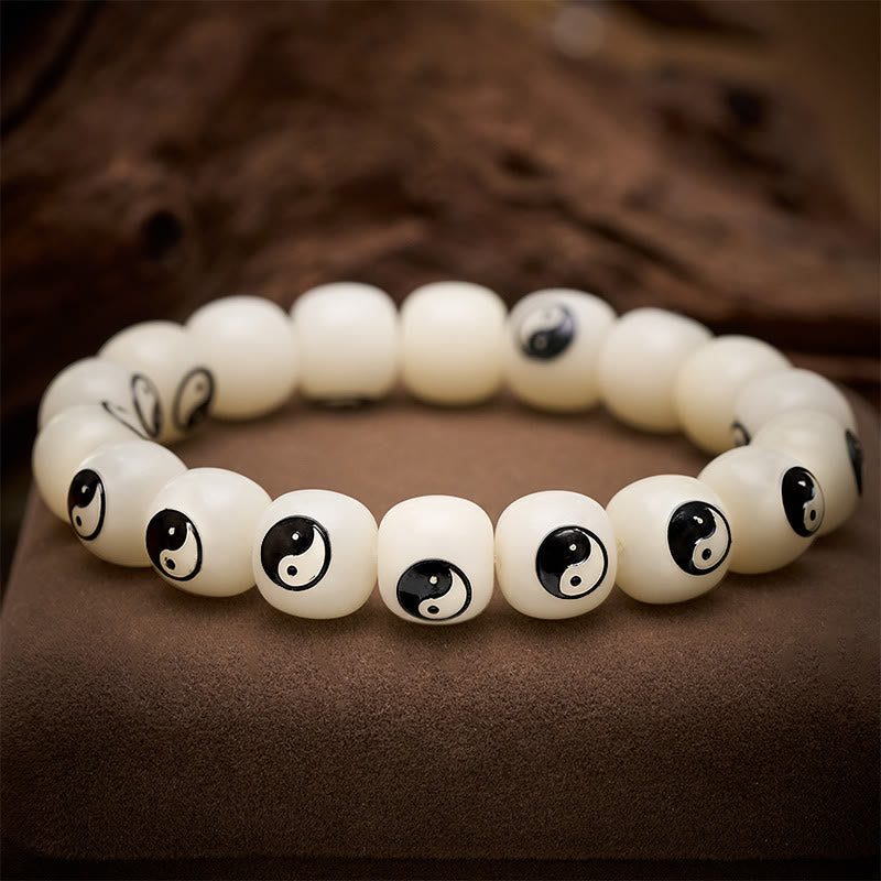 Buddha Stones Weißes Bodhi-Samen-Yin-Yang-Friedensarmband - image 2