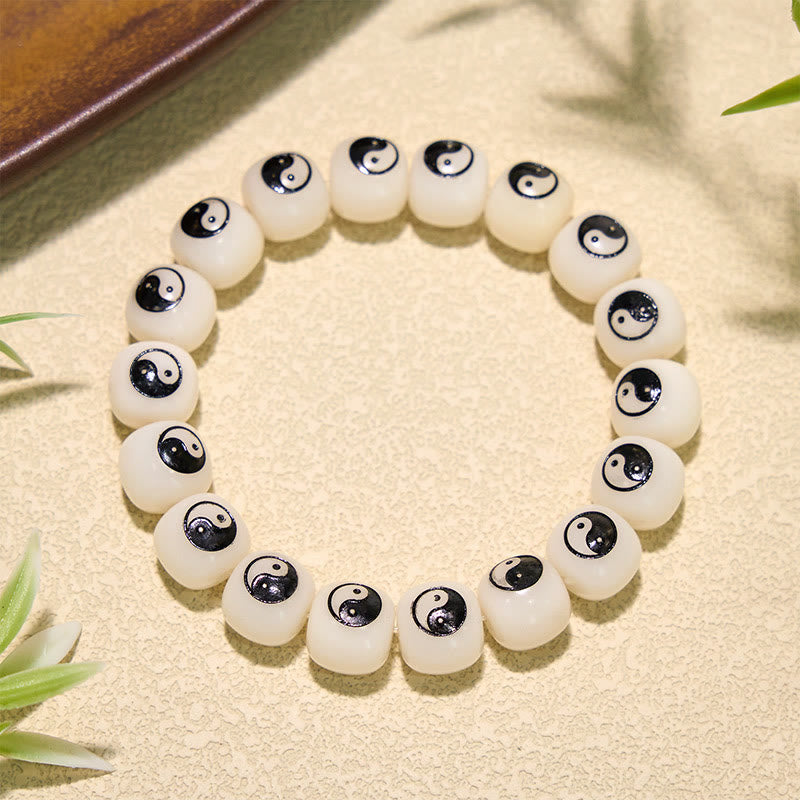 Buddha Stones Weißes Bodhi-Samen-Yin-Yang-Friedensarmband - Bagua (Gleichgewicht ♥ Harmonie) - image 0