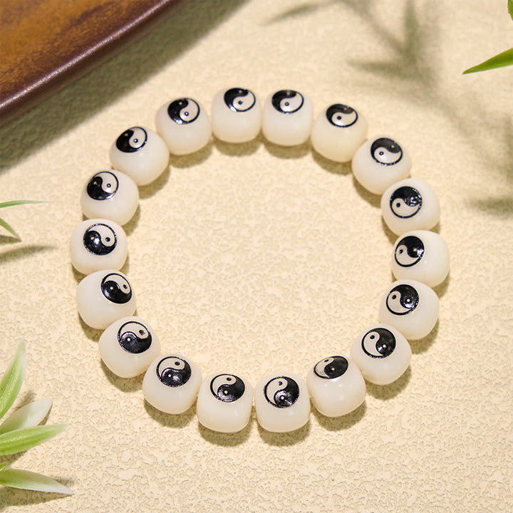 Buddha Stones Weißes Bodhi-Samen-Yin-Yang-Friedensarmband - Bagua (Gleichgewicht ♥ Harmonie) - image 0
