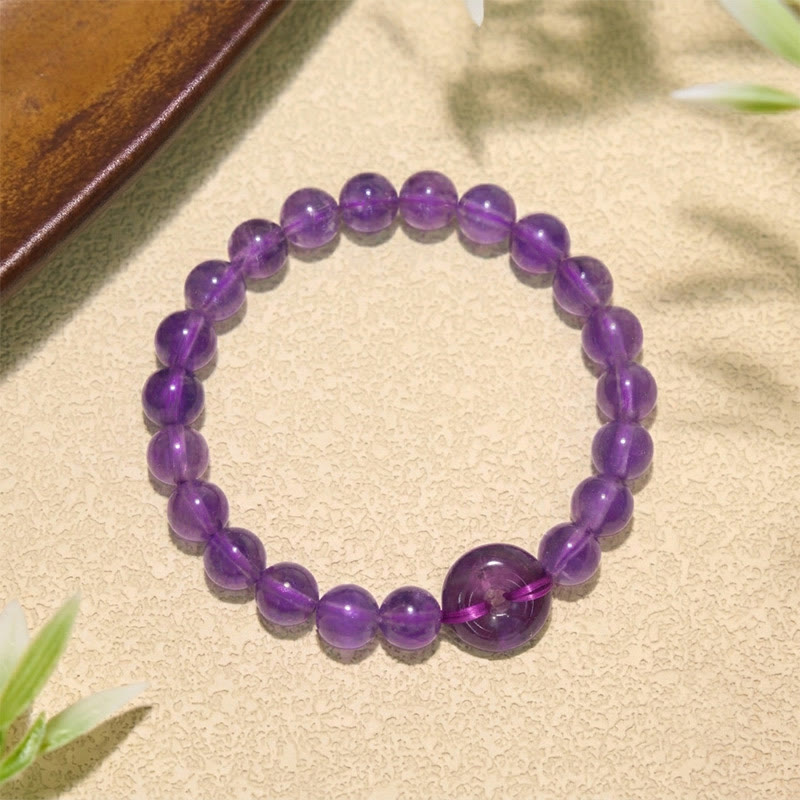 Buddha Stones Amethyst-Friedensschnalle, Stressabbau, handpoliertes rundes Armband - image 1