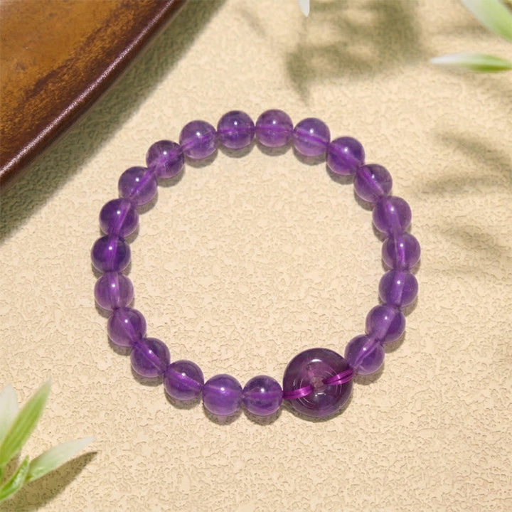 Buddha Stones Amethyst-Friedensschnalle, Stressabbau, handpoliertes rundes Armband - image 1