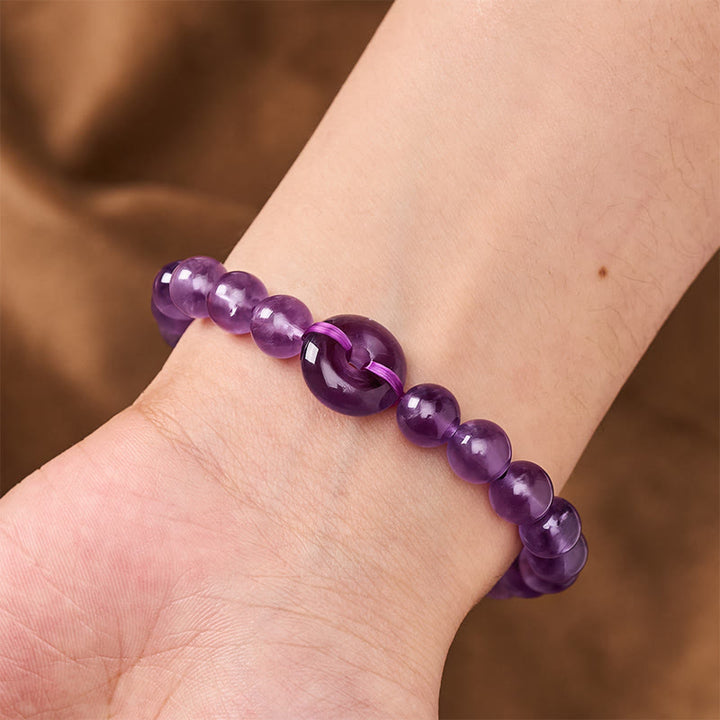 Buddha Stones Amethyst-Friedensschnalle, Stressabbau, handpoliertes rundes Armband - image 4