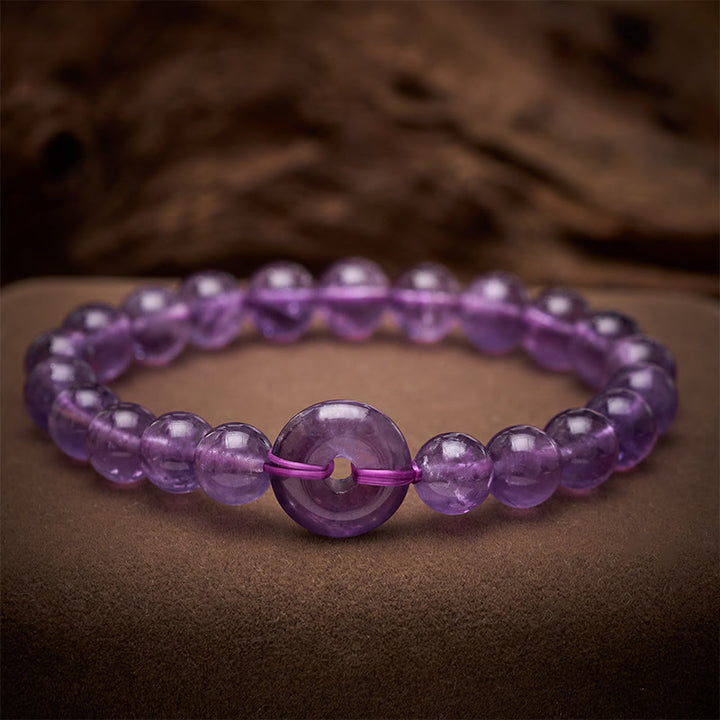 Buddha Stones Amethyst-Friedensschnalle, Stressabbau, handpoliertes rundes Armband - Amethyst (Handgelenkumfang: 15–16 cm) - image 0