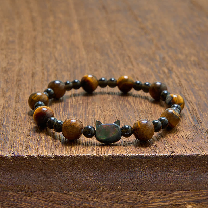 Buddha Stones Armband mit gelbem Tigeraugen-Katzenanhänger und Selbstvertrauenssymbol - image 3