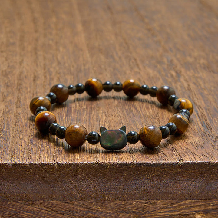 Buddha Stones Armband mit gelbem Tigeraugen-Katzenanhänger und Selbstvertrauenssymbol - image 3