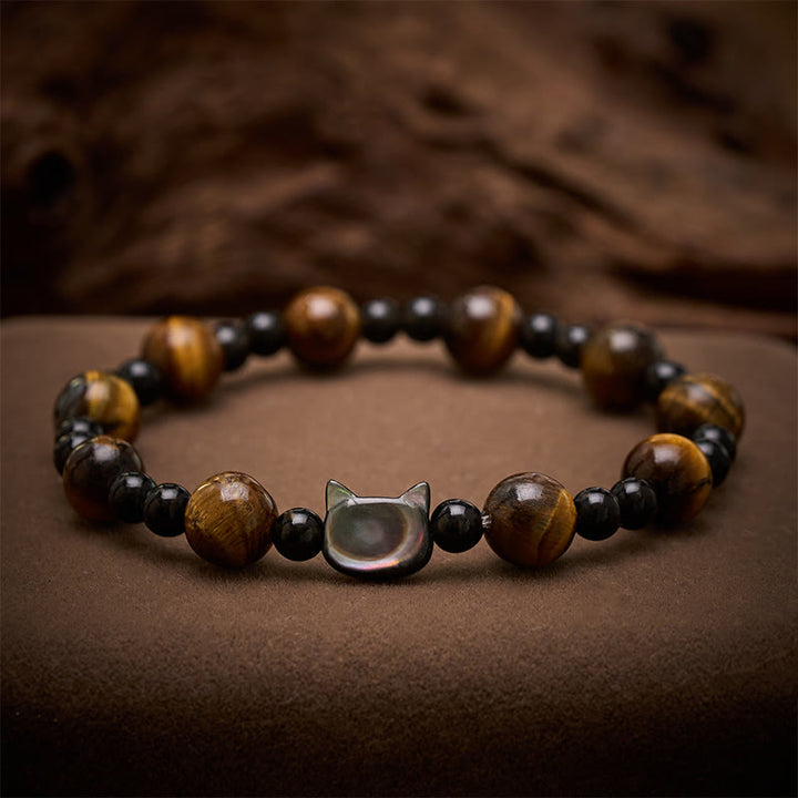Buddha Stones Armband mit gelbem Tigeraugen-Katzenanhänger und Selbstvertrauenssymbol - Tigerauge (Schutz ♥ Stärke) (Handgelenkumfang: 15–16 cm) - image 0
