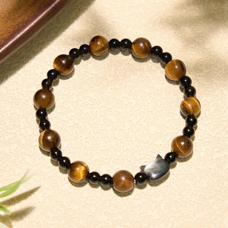 Buddha Stones Armband mit gelbem Tigeraugen-Katzenanhänger und Selbstvertrauenssymbol - image 1