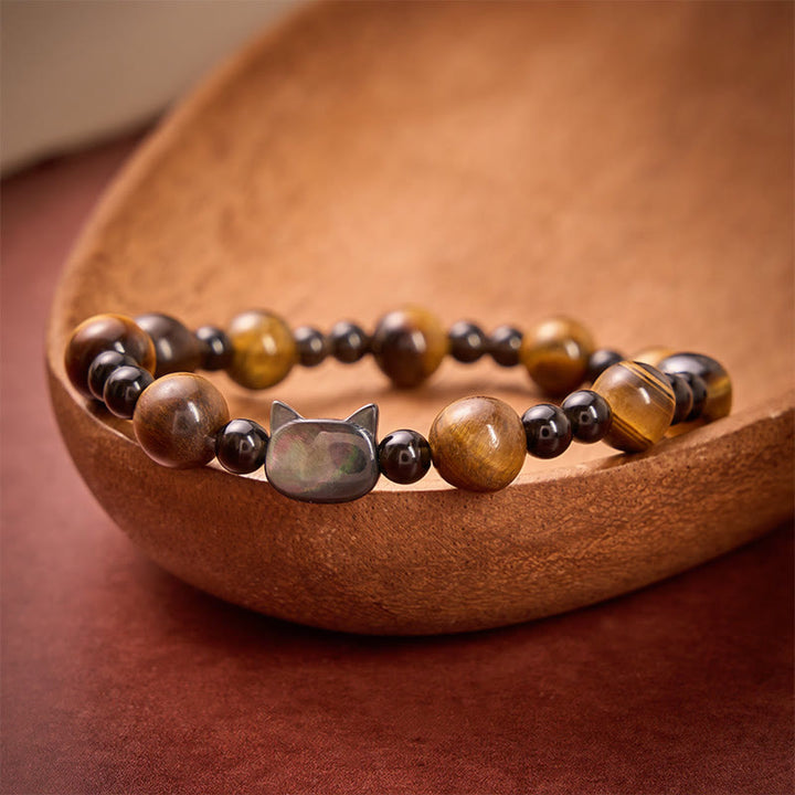 Buddha Stones Armband mit gelbem Tigeraugen-Katzenanhänger und Selbstvertrauenssymbol - image 4