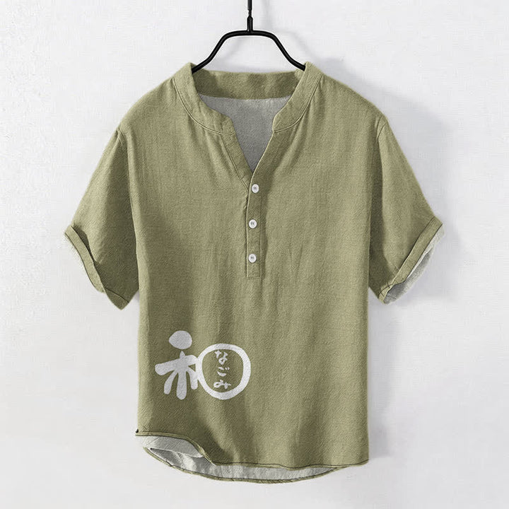 Buddha Stones Herren-Kurzarmhemd aus Baumwolle mit halber Knopfleiste und Wappenmuster. - Olive - US/UK/AU50, EU60 (5XL) - image 7