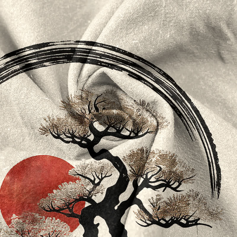 Buddha Stones Baumwollhemd mit Zen-Tinte, Bonsai-Sonnenmuster, Kurzarm, halbe Knopfleiste, Herrenhemd - image 4