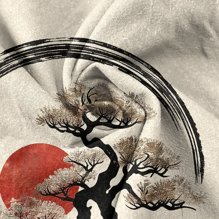Buddha Stones Baumwollhemd mit Zen-Tinte, Bonsai-Sonnenmuster, Kurzarm, halbe Knopfleiste, Herrenhemd - image 4