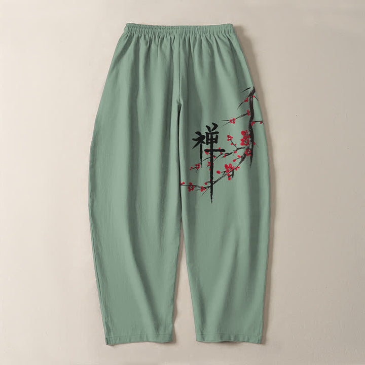 Buddha Stones Herrenhose aus reiner Baumwolle mit Zen-Pflaumenblütenmuster, Kordelzug und Taschen - image 10