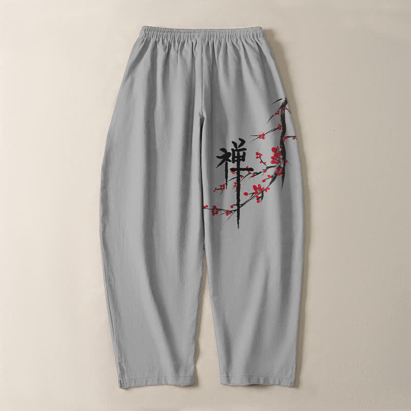 Buddha Stones Herrenhose aus reiner Baumwolle mit Zen-Pflaumenblütenmuster, Kordelzug und Taschen - image 14