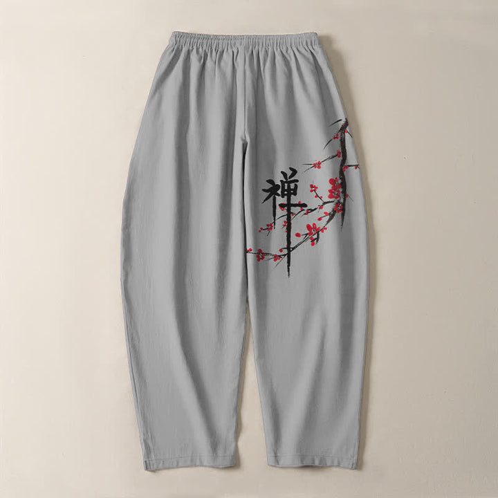 Buddha Stones Herrenhose aus reiner Baumwolle mit Zen-Pflaumenblütenmuster, Kordelzug und Taschen - image 14