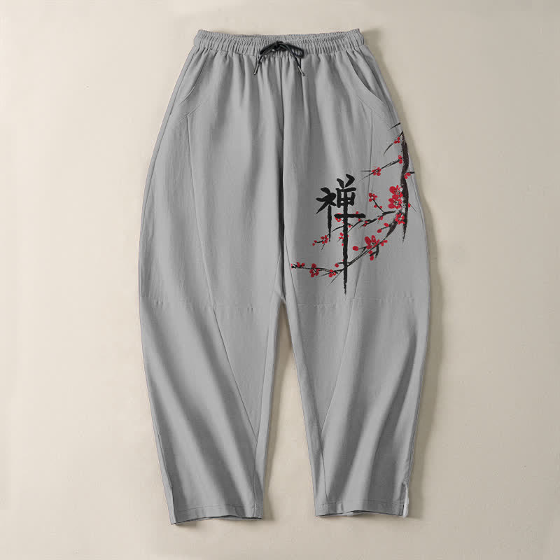 Buddha Stones Herrenhose aus reiner Baumwolle mit Zen-Pflaumenblütenmuster, Kordelzug und Taschen - image 13