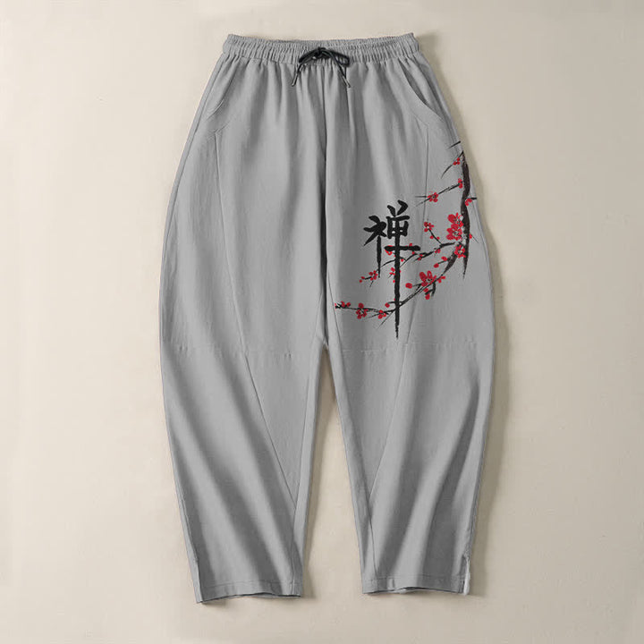 Buddha Stones Herrenhose aus reiner Baumwolle mit Zen-Pflaumenblütenmuster, Kordelzug und Taschen - image 13