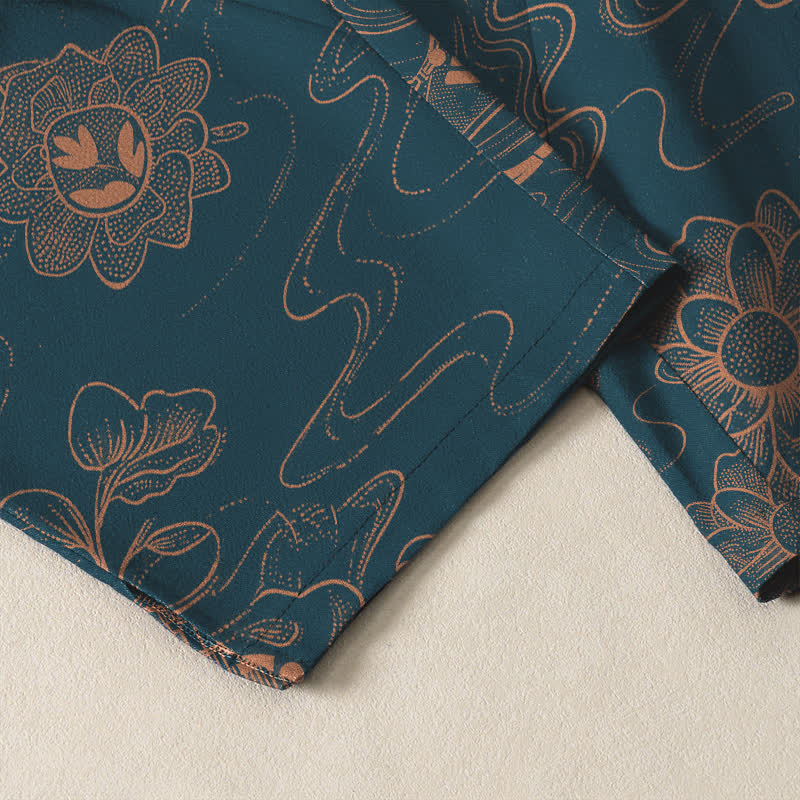 Buddha Stones Herrenhose aus reiner Baumwolle mit Lotus-Pavillon-Wolkenmuster, Kordelzug und Taschen - image 5
