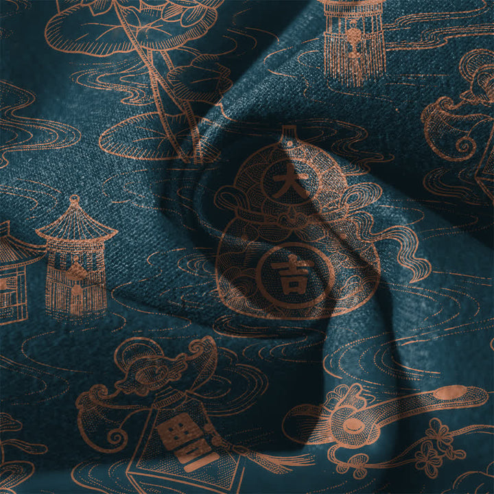 Buddha Stones Herrenhose aus reiner Baumwolle mit Lotus-Pavillon-Wolkenmuster, Kordelzug und Taschen - image 6