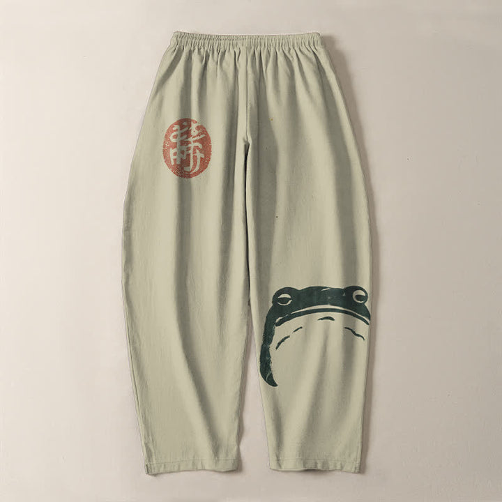 Buddha Stones Herrenhose aus reiner Baumwolle mit Robben- und Froschmuster, Kordelzug, schmal zulaufendem Schnitt und Taschen - image 3