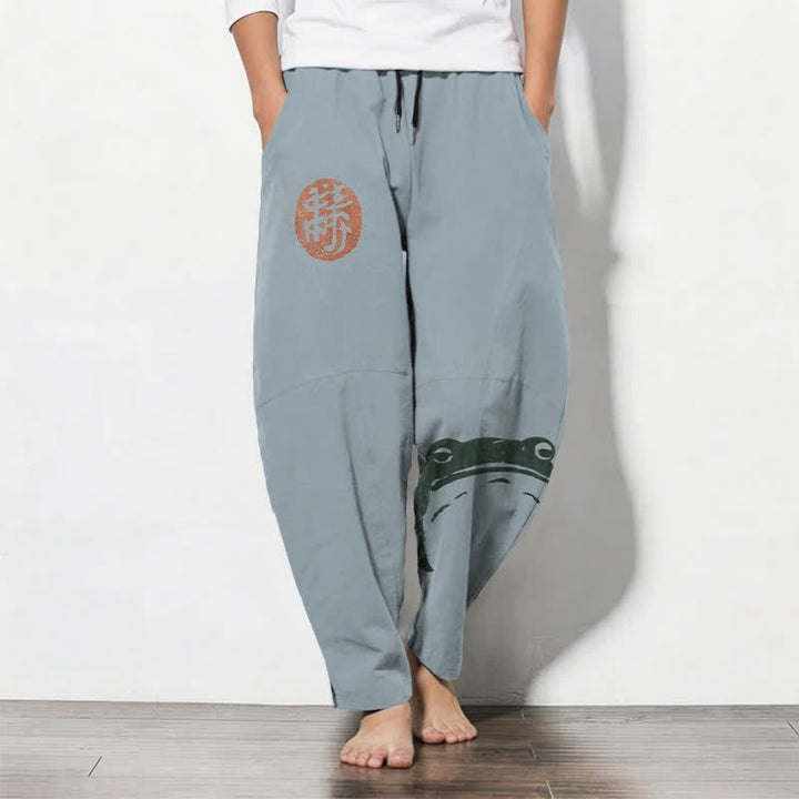 Buddha Stones Herrenhose aus reiner Baumwolle mit Robben- und Froschmuster, Kordelzug, schmal zulaufendem Schnitt und Taschen - Hellstahlblau - US/UK/AU50, EU60 (5XL) - image 7