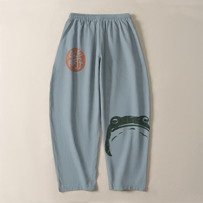 Buddha Stones Herrenhose aus reiner Baumwolle mit Robben- und Froschmuster, Kordelzug, schmal zulaufendem Schnitt und Taschen - image 10