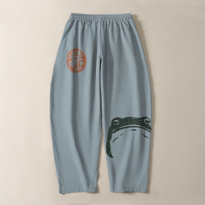 Buddha Stones Herrenhose aus reiner Baumwolle mit Robben- und Froschmuster, Kordelzug, schmal zulaufendem Schnitt und Taschen - image 10