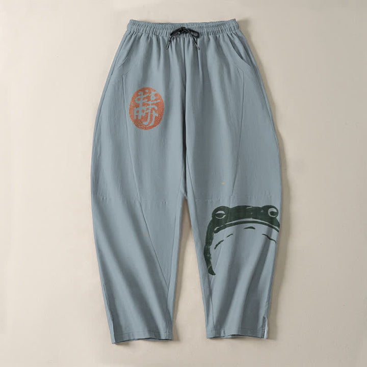 Buddha Stones Herrenhose aus reiner Baumwolle mit Robben- und Froschmuster, Kordelzug, schmal zulaufendem Schnitt und Taschen - image 9