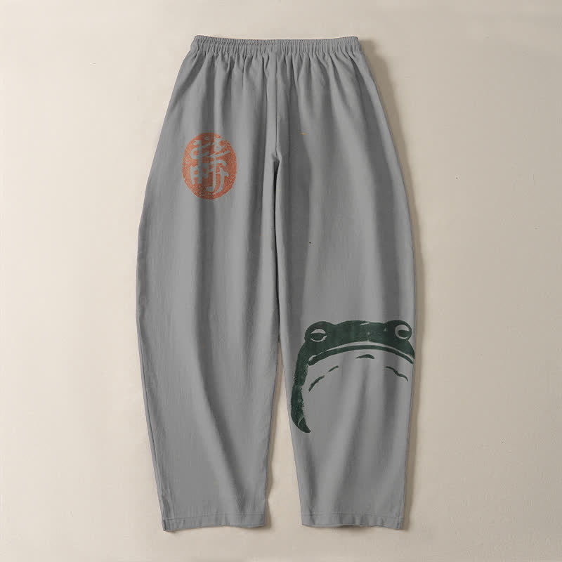 Buddha Stones Herrenhose aus reiner Baumwolle mit Robben- und Froschmuster, Kordelzug, schmal zulaufendem Schnitt und Taschen - image 14