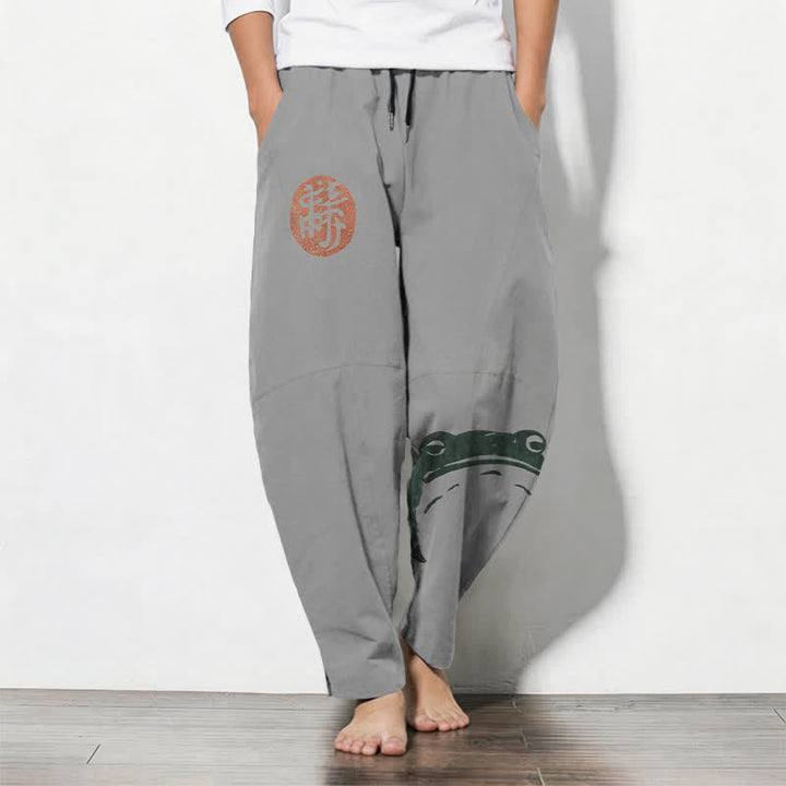 Buddha Stones Herrenhose aus reiner Baumwolle mit Robben- und Froschmuster, Kordelzug, schmal zulaufendem Schnitt und Taschen - Hellgrau - US/UK/AU50, EU60 (5XL) - image 11