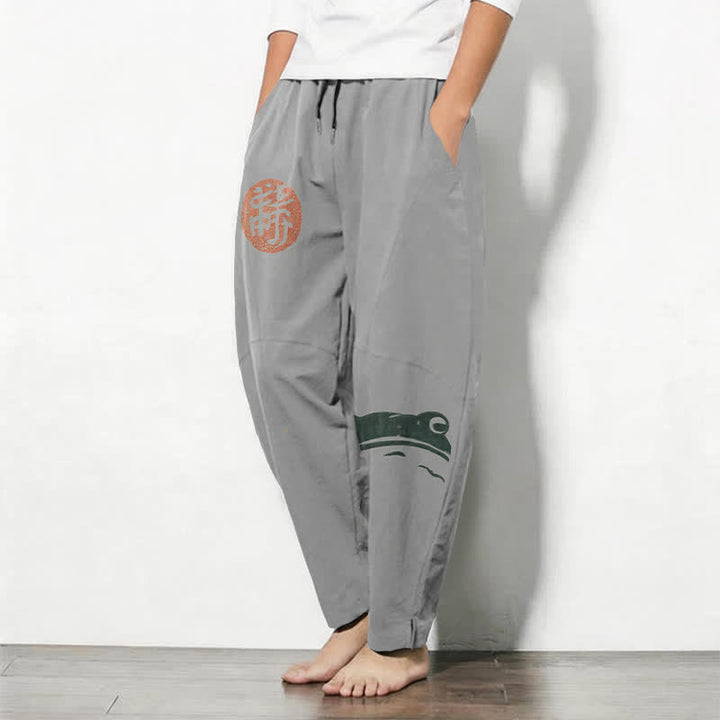 Buddha Stones Herrenhose aus reiner Baumwolle mit Robben- und Froschmuster, Kordelzug, schmal zulaufendem Schnitt und Taschen - image 12