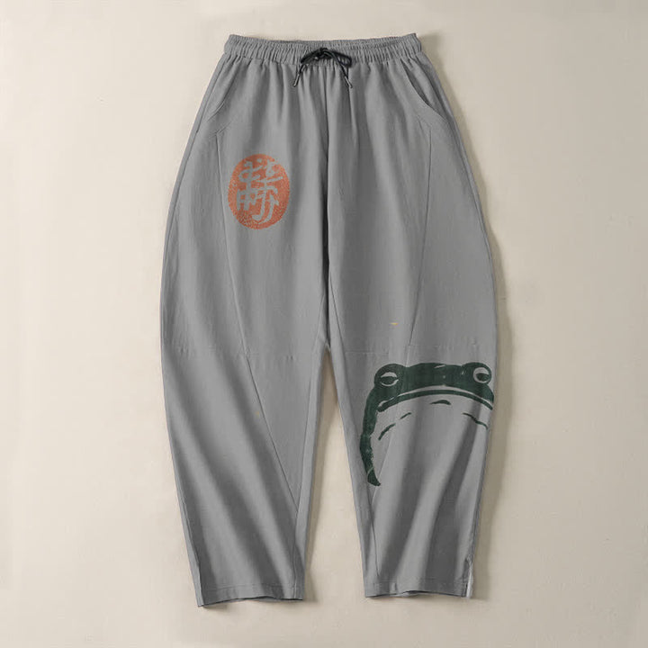 Buddha Stones Herrenhose aus reiner Baumwolle mit Robben- und Froschmuster, Kordelzug, schmal zulaufendem Schnitt und Taschen - image 13
