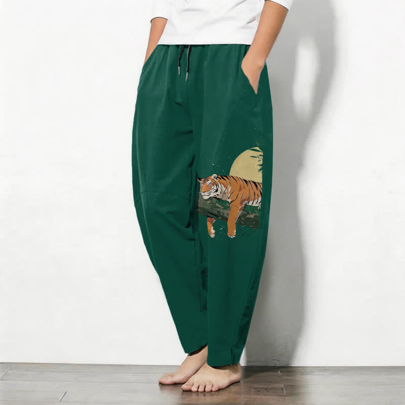 Buddha Stones Herrenhose aus reiner Baumwolle mit Tiger-Mond-Muster, Kordelzug, schmal zulaufendem Bein und Taschen - image 8