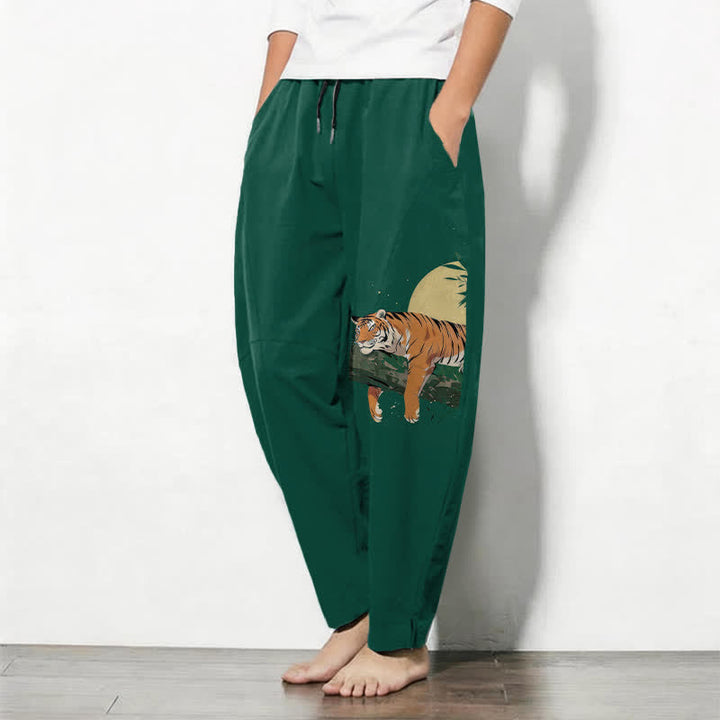 Buddha Stones Herrenhose aus reiner Baumwolle mit Tiger-Mond-Muster, Kordelzug, schmal zulaufendem Bein und Taschen - image 8