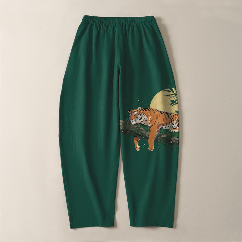 Buddha Stones Herrenhose aus reiner Baumwolle mit Tiger-Mond-Muster, Kordelzug, schmal zulaufendem Bein und Taschen - image 10