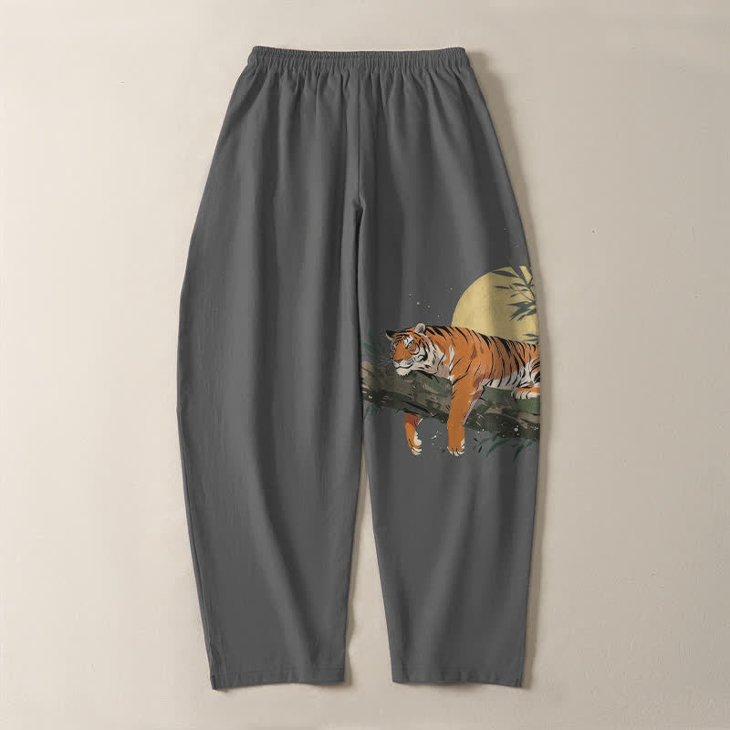 Buddha Stones Herrenhose aus reiner Baumwolle mit Tiger-Mond-Muster, Kordelzug, schmal zulaufendem Bein und Taschen - image 14