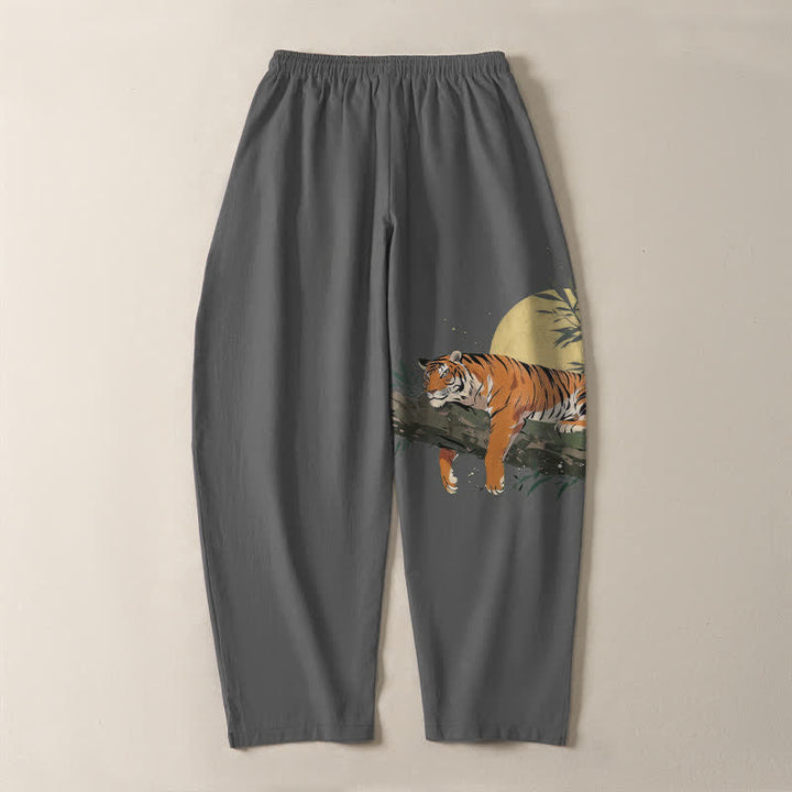 Buddha Stones Herrenhose aus reiner Baumwolle mit Tiger-Mond-Muster, Kordelzug, schmal zulaufendem Bein und Taschen - image 14