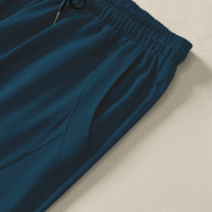 Buddha Stones Herrenhose aus reiner Baumwolle mit Meereswellenmuster, Kordelzug und Taschen - image 4