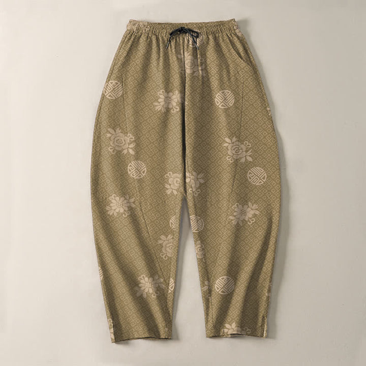 Buddha Stones Herrenhose aus reiner Baumwolle mit floralem Medaillonmuster, Kordelzug, schmal zulaufendem Bein und Taschen - image 2