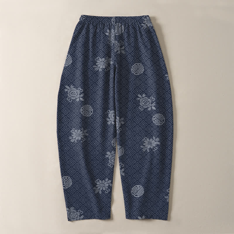 Buddha Stones Herrenhose aus reiner Baumwolle mit floralem Medaillonmuster, Kordelzug, schmal zulaufendem Bein und Taschen - image 10