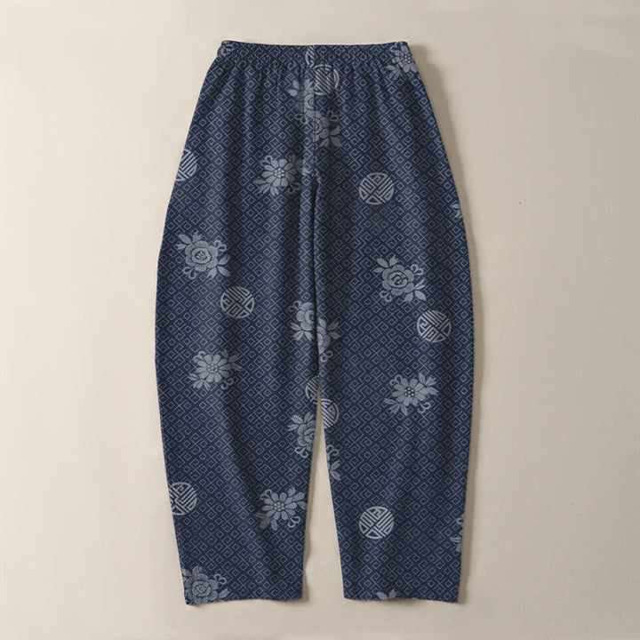 Buddha Stones Herrenhose aus reiner Baumwolle mit floralem Medaillonmuster, Kordelzug, schmal zulaufendem Bein und Taschen - image 10