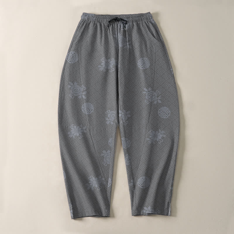 Buddha Stones Herrenhose aus reiner Baumwolle mit floralem Medaillonmuster, Kordelzug, schmal zulaufendem Bein und Taschen - image 13