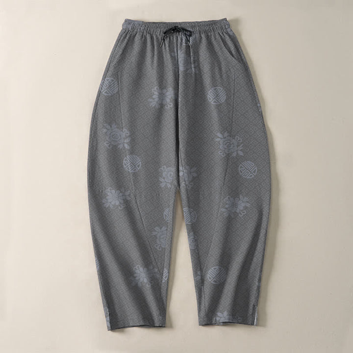 Buddha Stones Herrenhose aus reiner Baumwolle mit floralem Medaillonmuster, Kordelzug, schmal zulaufendem Bein und Taschen - image 13
