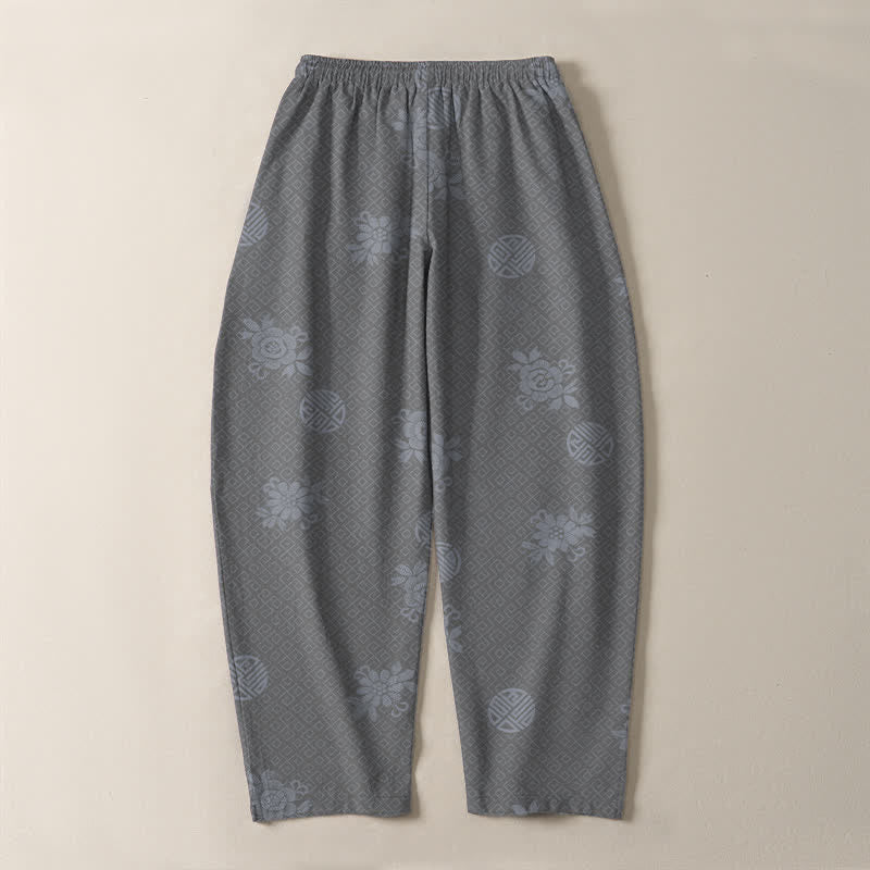 Buddha Stones Herrenhose aus reiner Baumwolle mit floralem Medaillonmuster, Kordelzug, schmal zulaufendem Bein und Taschen - image 14