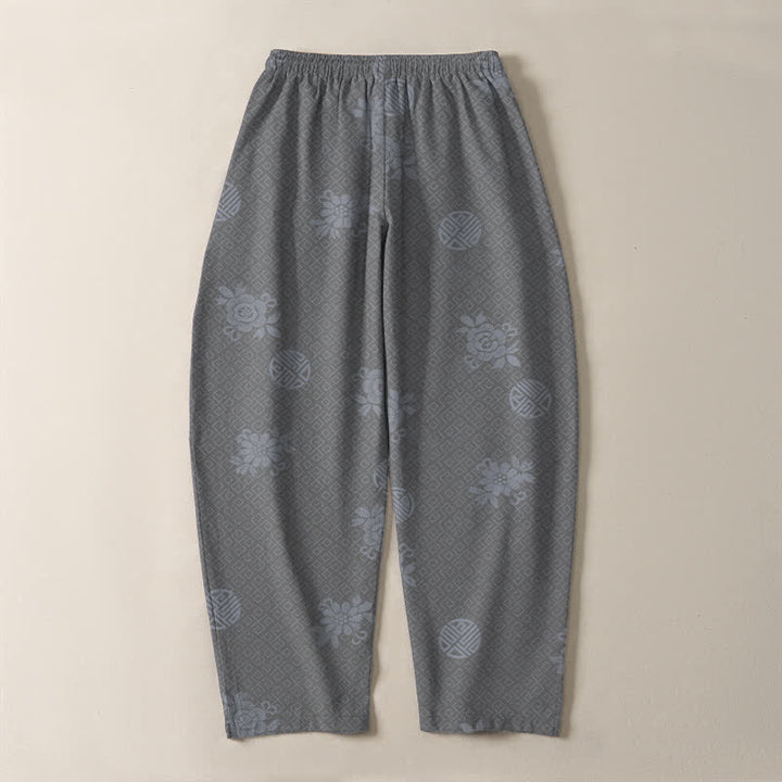 Buddha Stones Herrenhose aus reiner Baumwolle mit floralem Medaillonmuster, Kordelzug, schmal zulaufendem Bein und Taschen - image 14