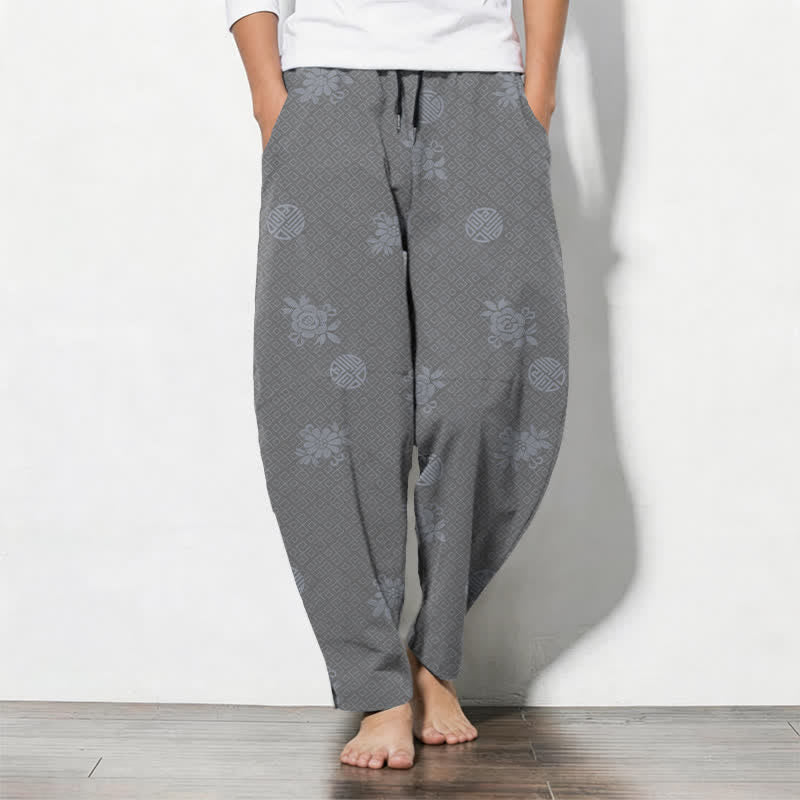 Buddha Stones Herrenhose aus reiner Baumwolle mit floralem Medaillonmuster, Kordelzug, schmal zulaufendem Bein und Taschen - Dunkelgrau - US/UK/AU50, EU60 (5XL) - image 11
