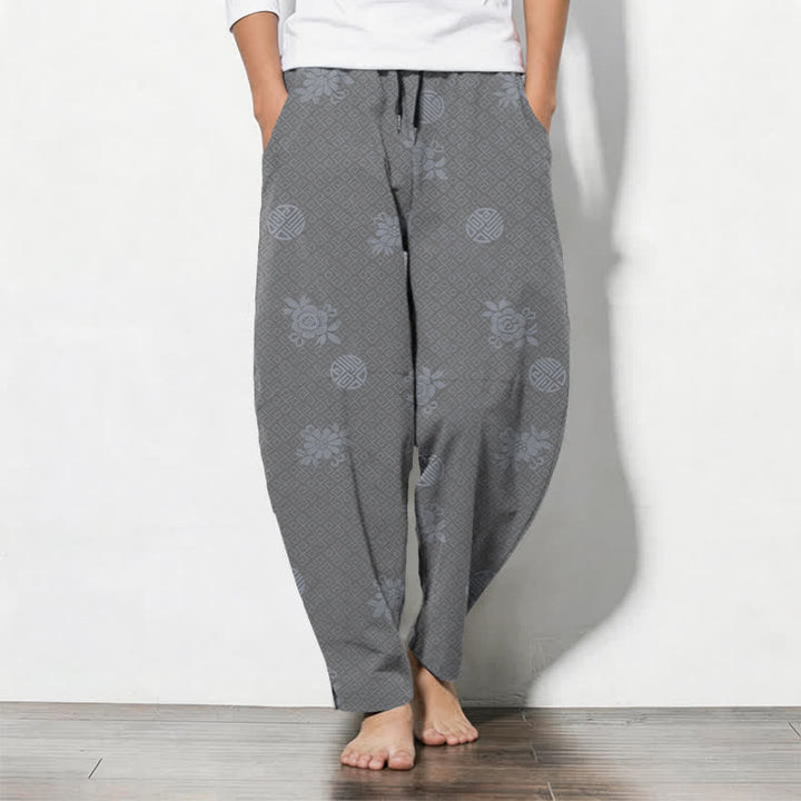 Buddha Stones Herrenhose aus reiner Baumwolle mit floralem Medaillonmuster, Kordelzug, schmal zulaufendem Bein und Taschen - Dunkelgrau - US/UK/AU50, EU60 (5XL) - image 11